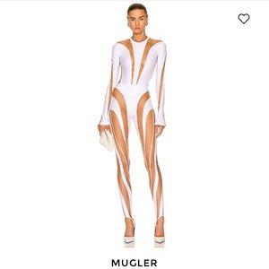 MUGLER for FWRD Sheer Spiral Legging in White & Nude Size 40